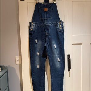 Amazon Women's Blue Distressed Denim Overalls